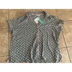 NWT Seeing Stars 2X Cotton Blend PJ Top Sleepwear Polka Dot Grey Soft